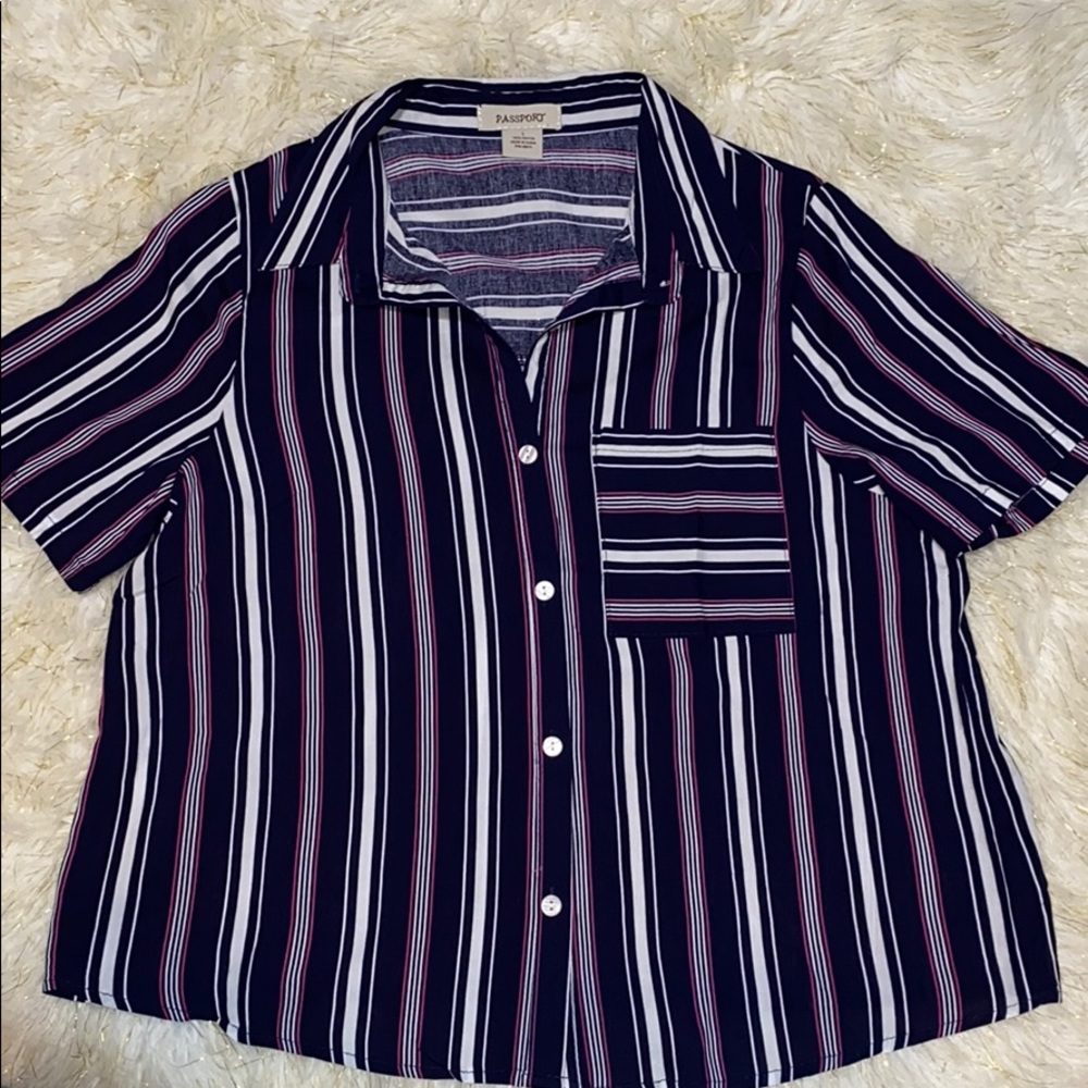 Passport button up striped shirt